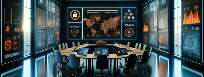 Image of a modern and professional cybersecurity collaboration environment, devoid of any textual elements or people