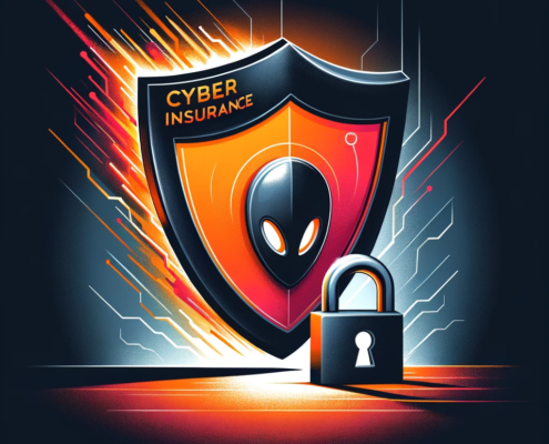 Here's the illustration depicting a shield, symbolizing cyber insurance, actively deflecting a lock symbol, which represents ransomware.